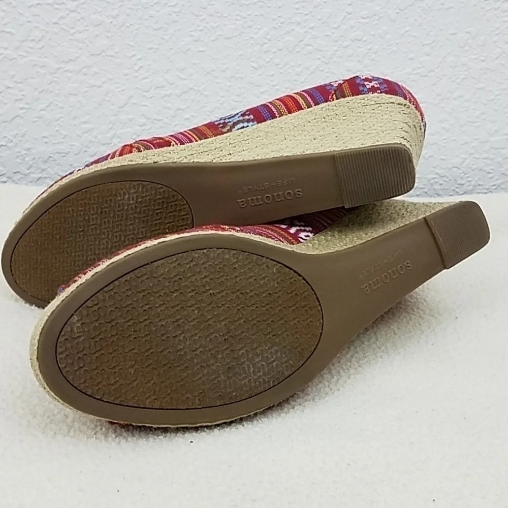 𝅺sonoma 9M peep toe shoes wedge heel aztek